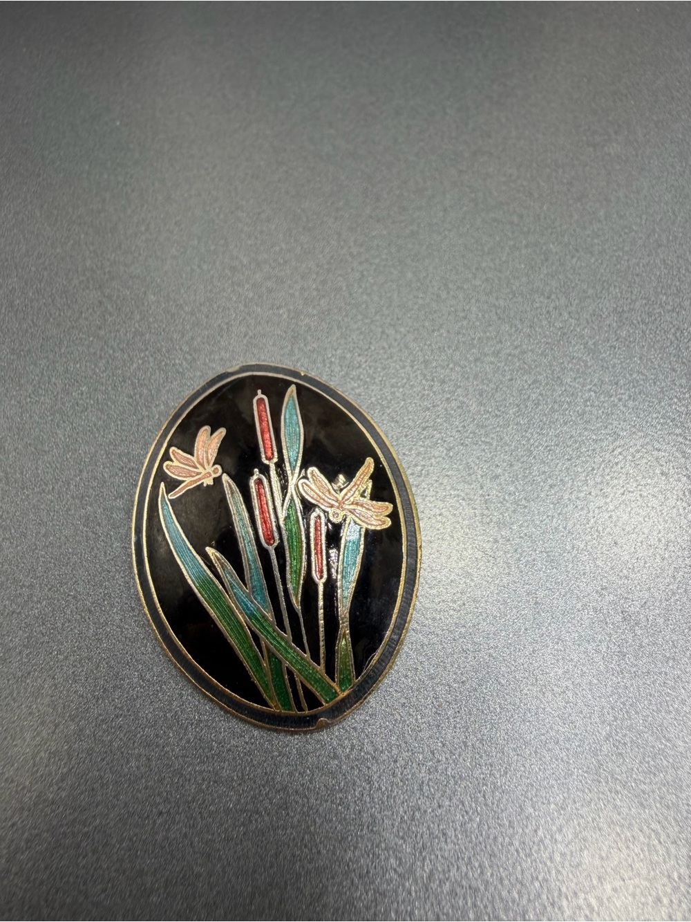 Vintage Cloisonné Cat tail Brooch